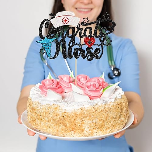 Miniatura 5 de Gyufise Decoración para tartas de enfermería con purpurina para enfermería 2023, decoración para pastel de graduación para temática médica Rn 2023,