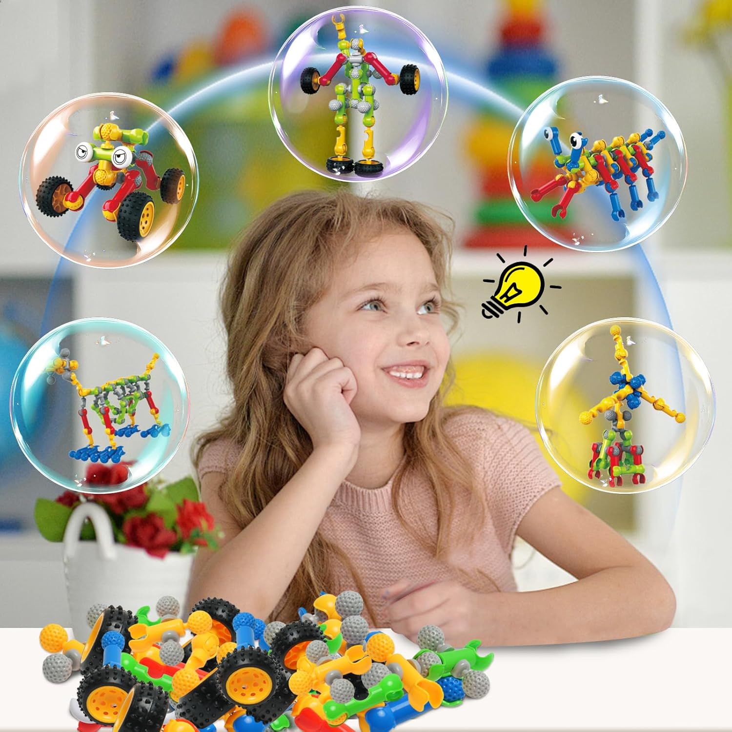 215 PCS Creative Building Blocks Playset Toy - Featuring Storage, Includes Dinosaur, Robot, Car, Spider, Dog Figure, Learning Toy for Kids, Birthdays Gift for Kids, Boys and Girls Ages 4-7, 8+