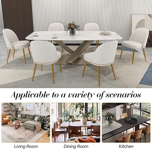 Miniatura 8 de KCC Juego de 2 sillas de comedor modernas de piel sintética, sillas de cocina tapizadas, sillas laterales sin brazos con respaldo curvado y patas de