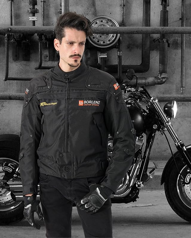 BORLENI férfi motoros dzseki szélálló védőkkel L méret fekete - L, black