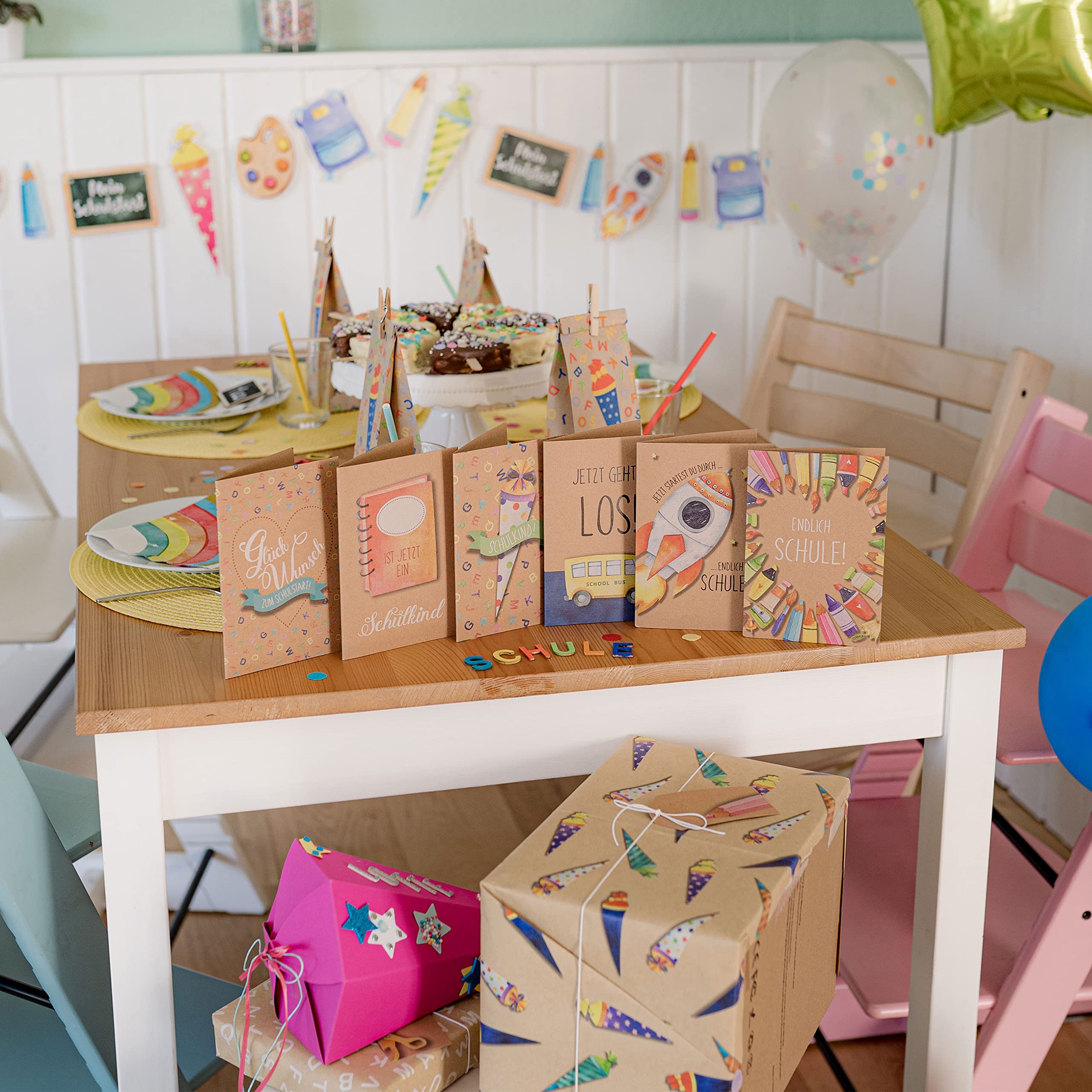 Papierdrachen 6 Biglietti Auguri Inizio Scuola Con Buste - DIN A6 Per Bambini Scolari