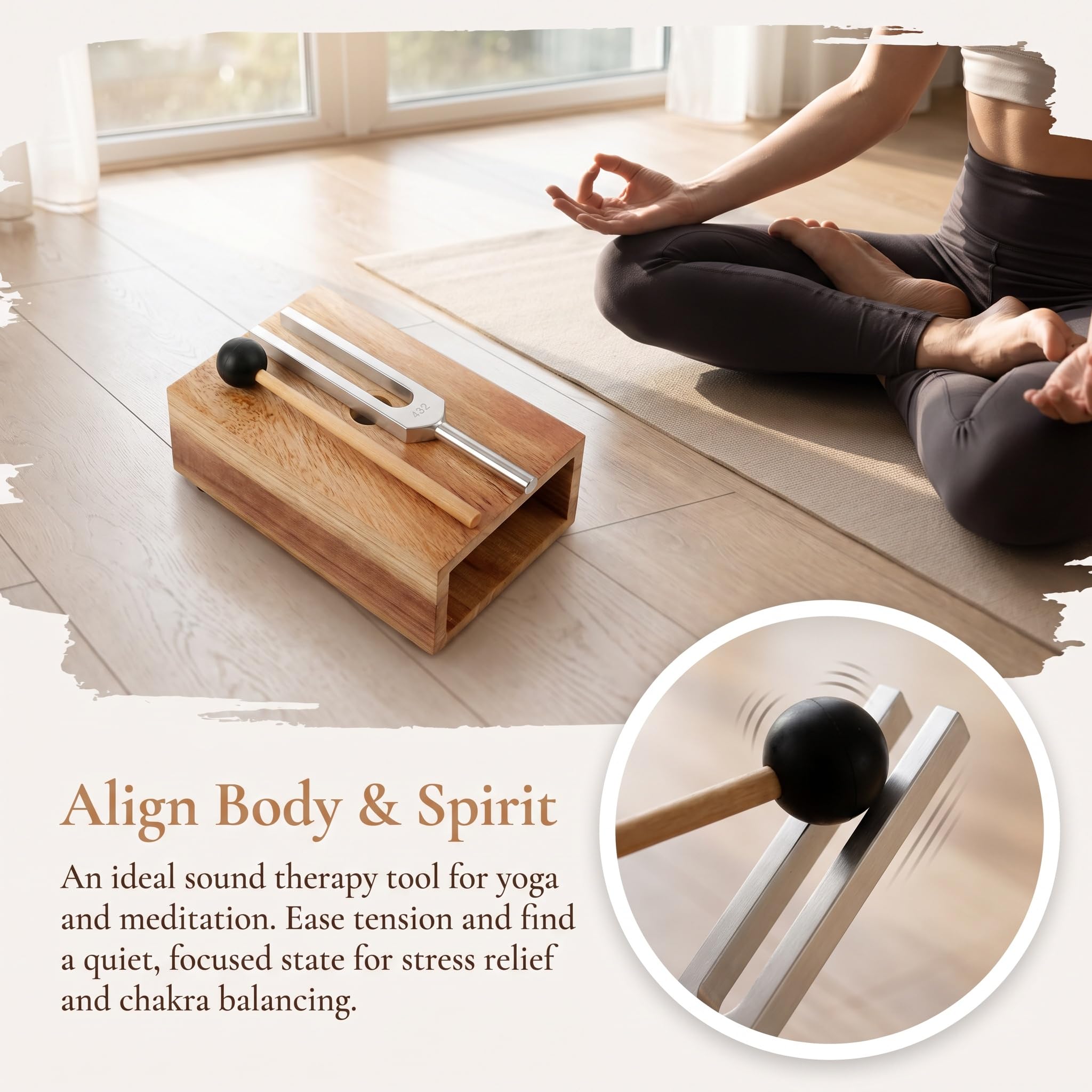 Diapasons De Guérison, Instruments De Sonothérapie 432 Hz/528 Hz, avec Percuteur Et Base en Bois, pour Soulager Le Stress, Équilibrer Les Chakras Et Méditer 432Hz