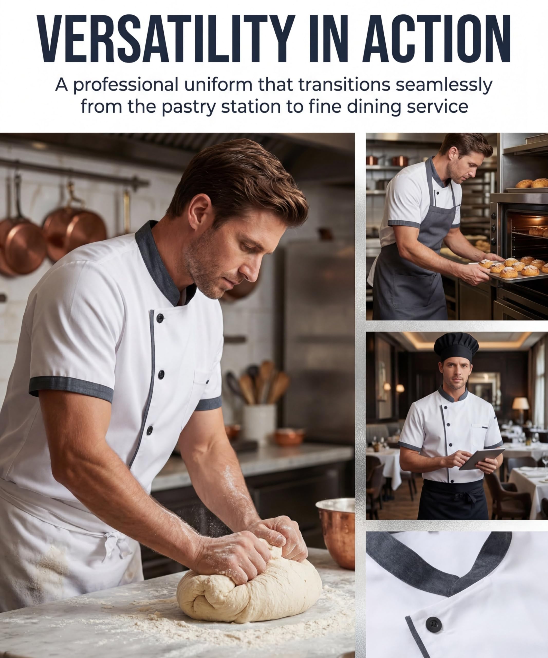 Giacca da Cuoco da Uomo in Cotone Traspirante Ristorante Divisa Maniche Corte Leggera Uniforme Cuoco Professionale Ristorante Giacca per Hotel Panetteria - 5