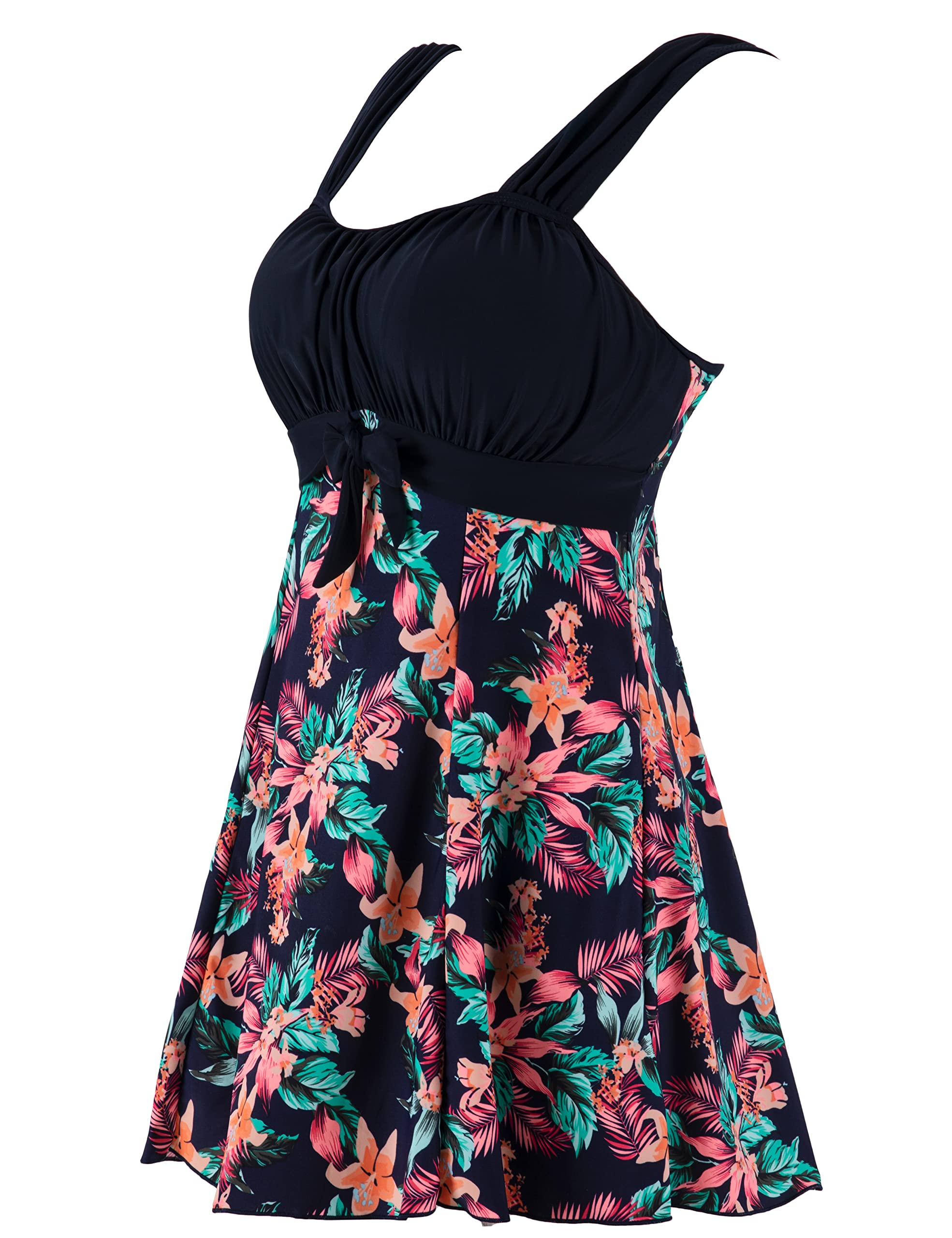 Wantdo Costume da Bagno Plus Size a Vita Alta Costume Intero con Gonna Estate Elegante Vestito Floreale Donna per Mare e Spiaggia 1 Pezzo