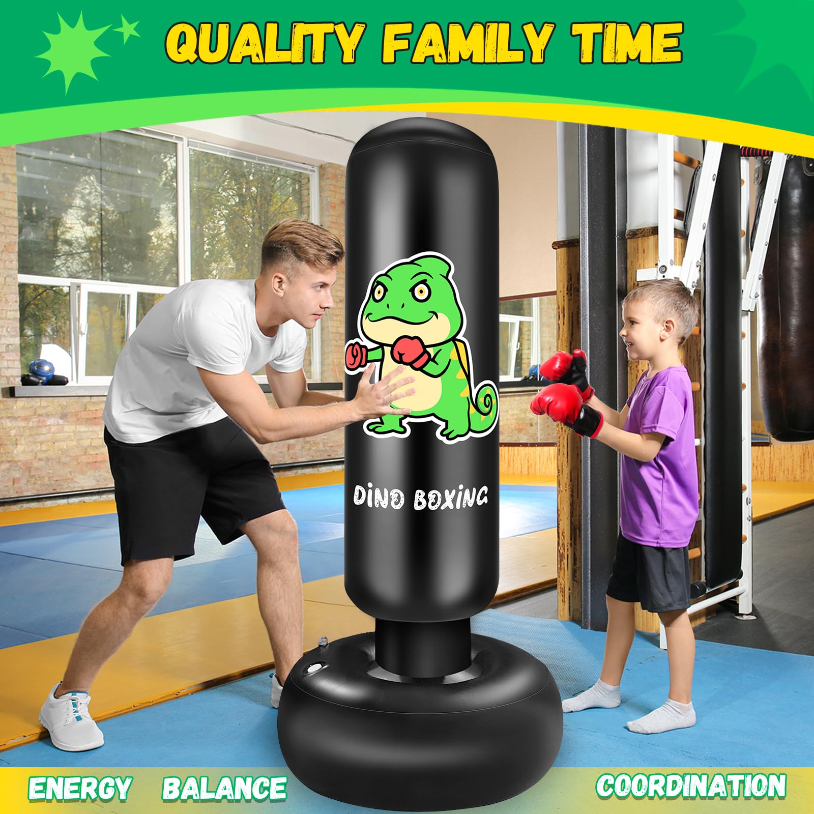 Sacco da Boxe per Bambini, 165cm Pungiball Bambini con Guantoni da Boxe, Sacchi da Boxe Gonfiabile per Ragazzi E Ragazze 3-12 Anni, Per Praticare Karate Taekwondo MMA