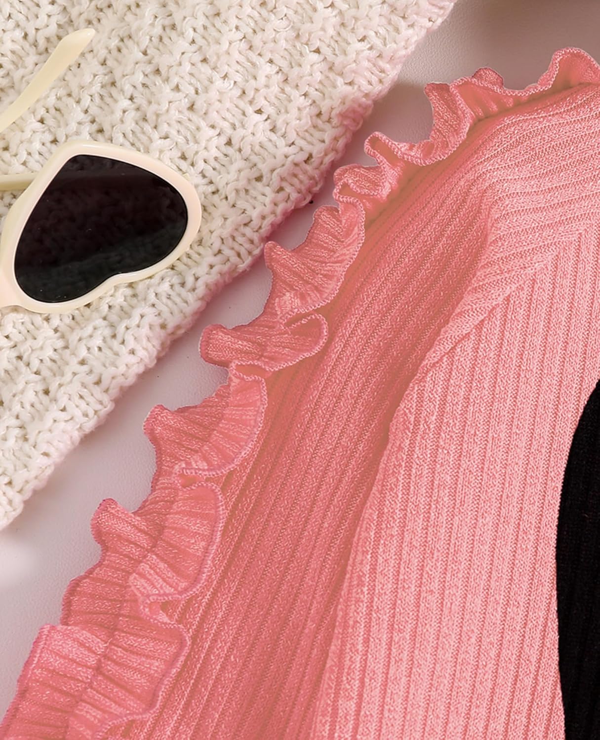 Girls Toddler 2 Piece Cute Heart Print Sweater Knit Top + Threaded Pants Girls Sweatshirt Sets for 4-8 Years Pink - Image 5