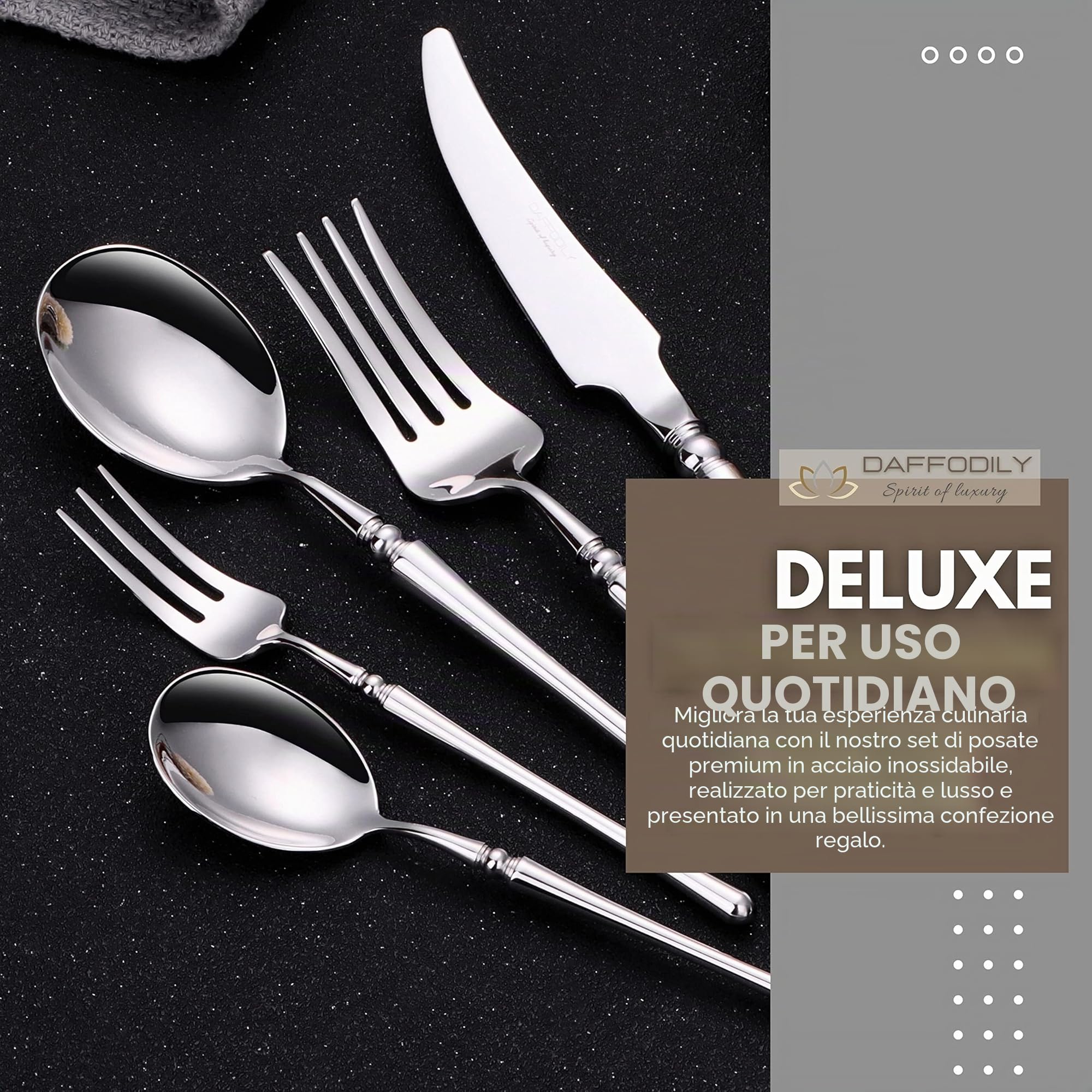 Set di posate di lusso da 20 pezzi in acciaio inox 18/10, con coltelli da bistecca, cucchiai e forchette