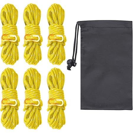 Amazon Abccanopy ロープ ガイロープ パラコード 5mm テントロープ タープロープ 太さ5mm 長さ4m 反射材入り キャンプ 自在金具 タープテント用 6本 8本 12本 セット ガイラインロープ 収納バック付き Abccanopy ロープ 張り綱
