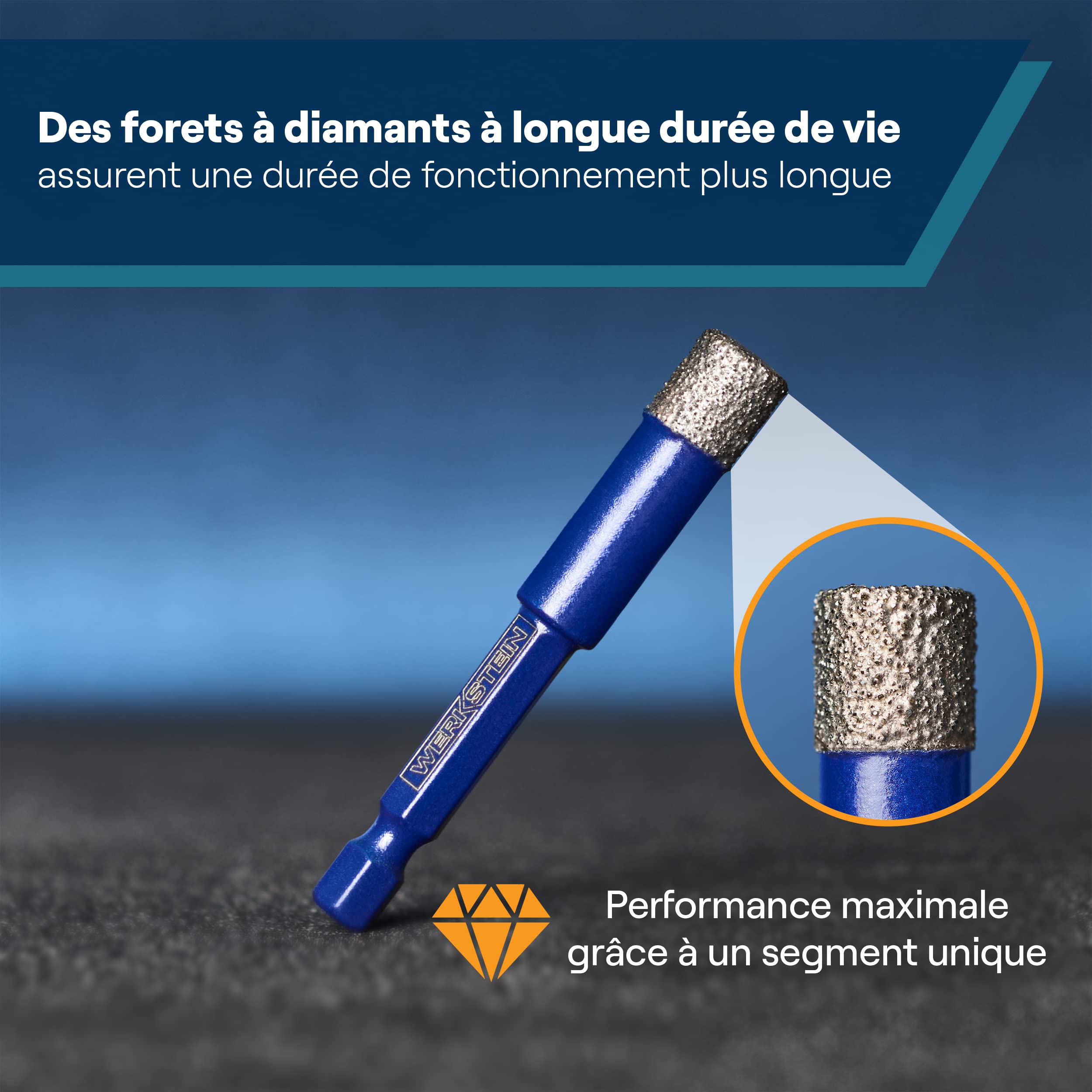 WERKSTEIN Jeu de forets carrelage avec forets diamant 6I8I10I12mm
