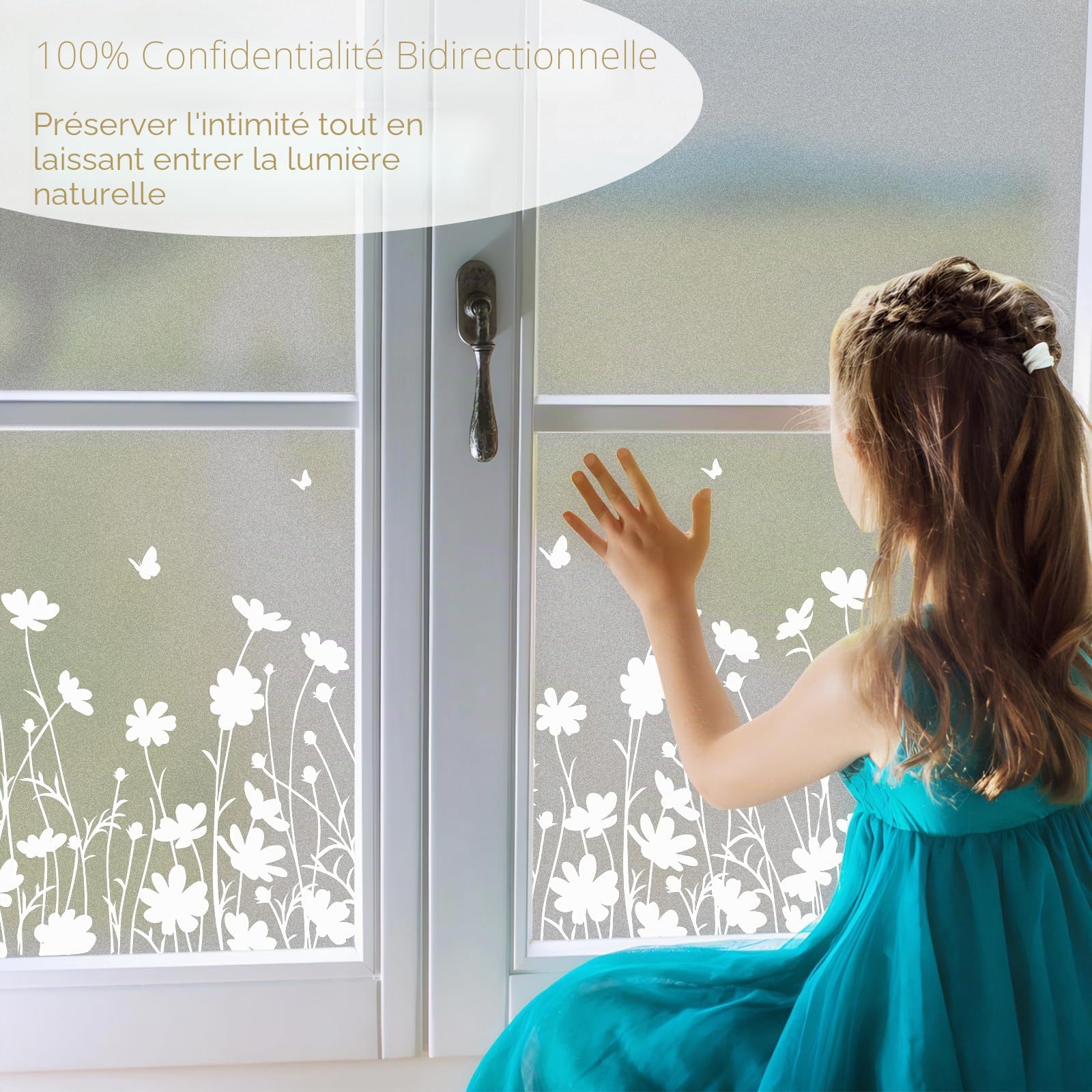 Film Fenetre Dépoli Anti Regard, Fleurs et Papillons, 90 x 400 cm | Bon Intimité Film Vitre, Sans Colle Anti UV, Décoratif et Réutilisable Idéal pour Salle de Bain Cuisine Vitrine, avec Outils