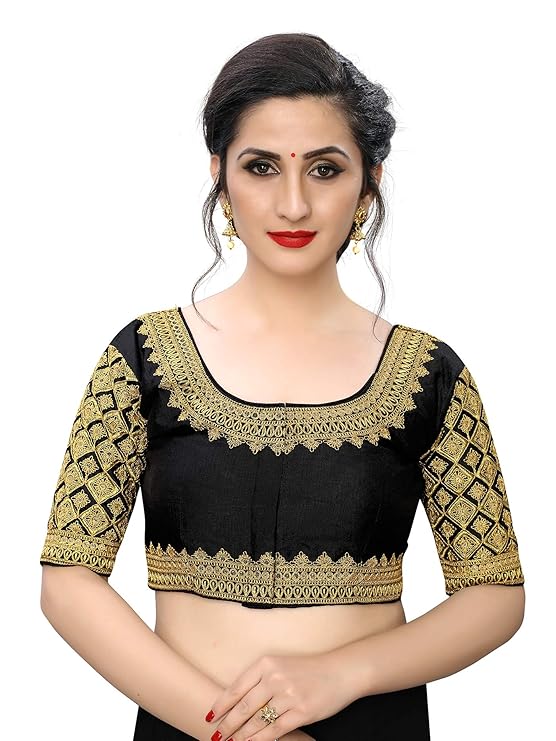 Women's Embroidered Phantom Silk Blouse With Round Neck (BL-108)_Free_Size