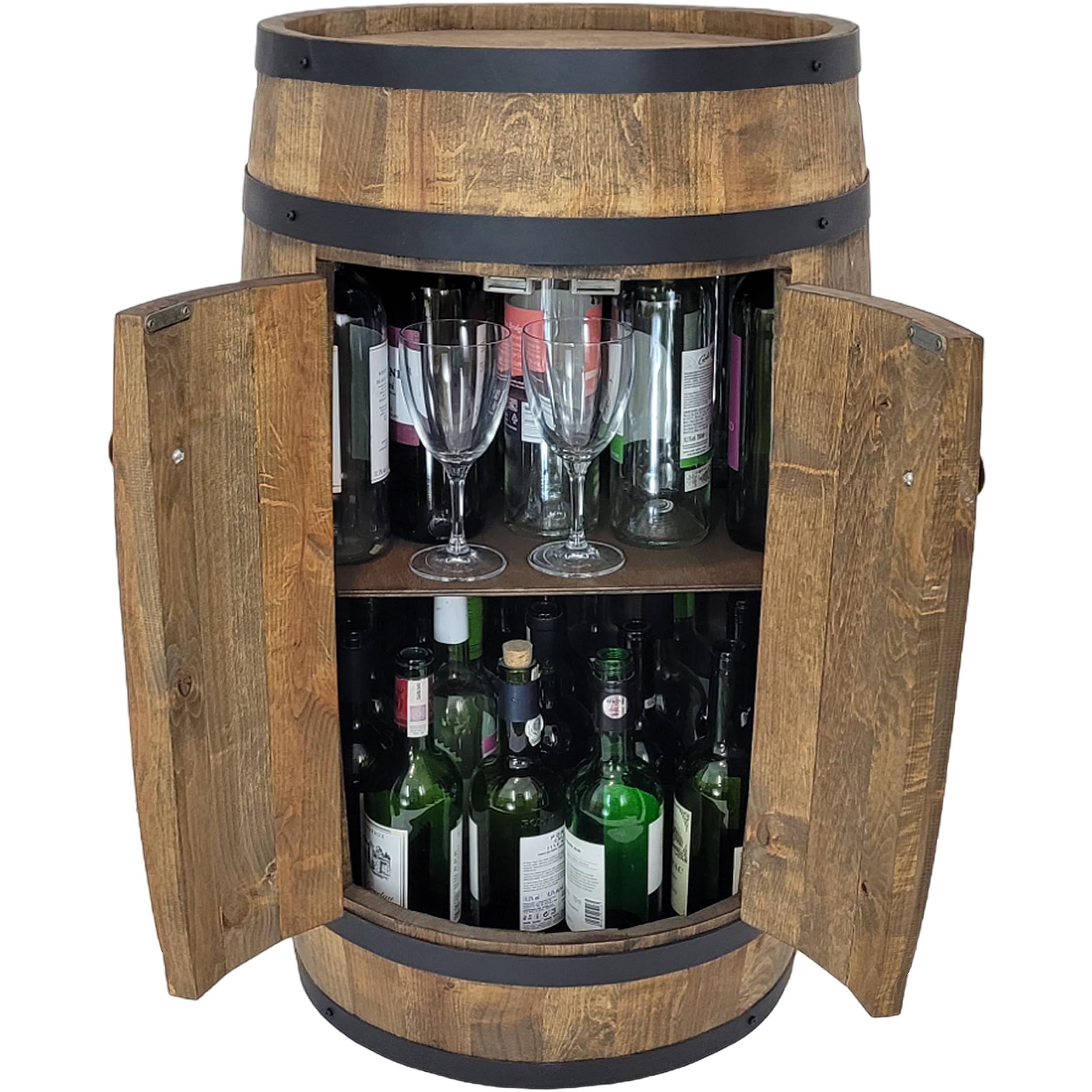 weeco Fassbar mit 2 Türen Holzfass XL Weinfass - Handgemacht flaschenregal Hausbar Vintage theke bar Schrank Whisky Bier Wein Geschenk für einen Mann Tisch Tür
