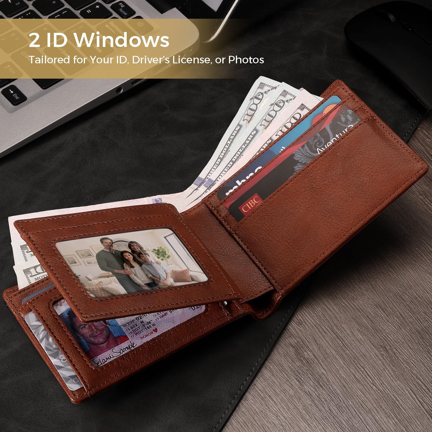 RUNBOX Wallet for Men Bifold RFID Blocking Wallets with 2 ID Window 14 Card Holders 1 cash pocket 1 Gift Box - Image 6