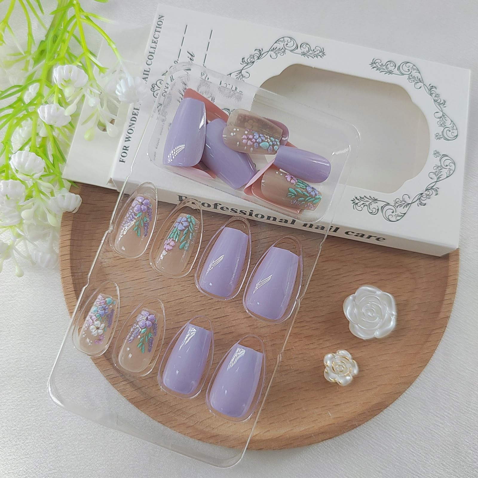 Summer Press on Nails Short Fake Nails with Blue Glitter Designs Coffin Nails Press ons French Tip Glue on Nails Nude Acrylic Nails Spring False Nails Natural Stick on Nails for Women 24Pcs: purple nude