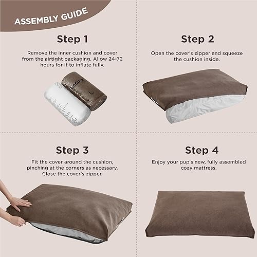 Miniatura 5 de Lesure Cama para perros para jaula  Tapete de espuma triturada para perros medianos, colchón para mascotas con funda de lino sintético impermeable