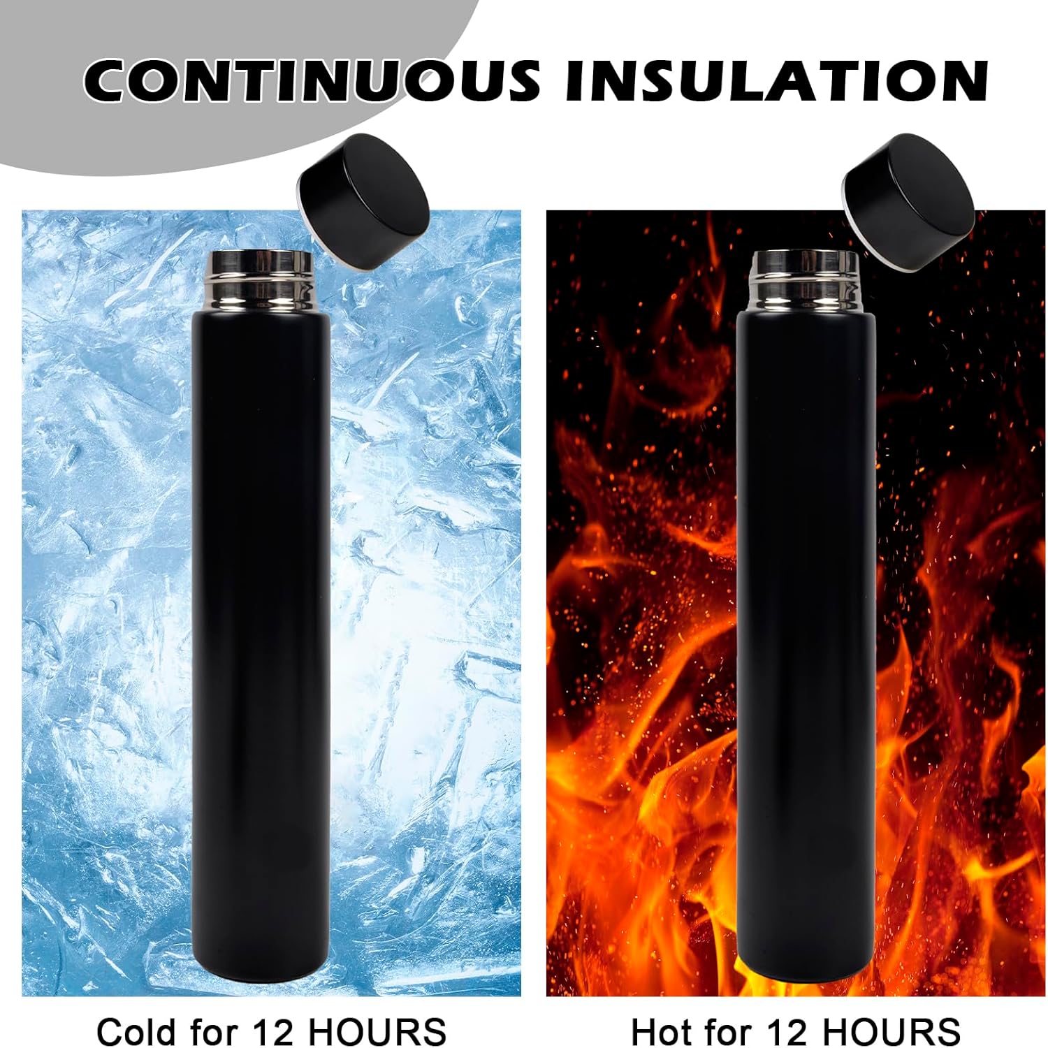 ChezMax Slim Thin Stainless Steel Vacuum Insulated Water Bottle Leak Proof Eco-Friendly Travel Cup Sports Drink Bottle 8.8OZ Black - Image 4