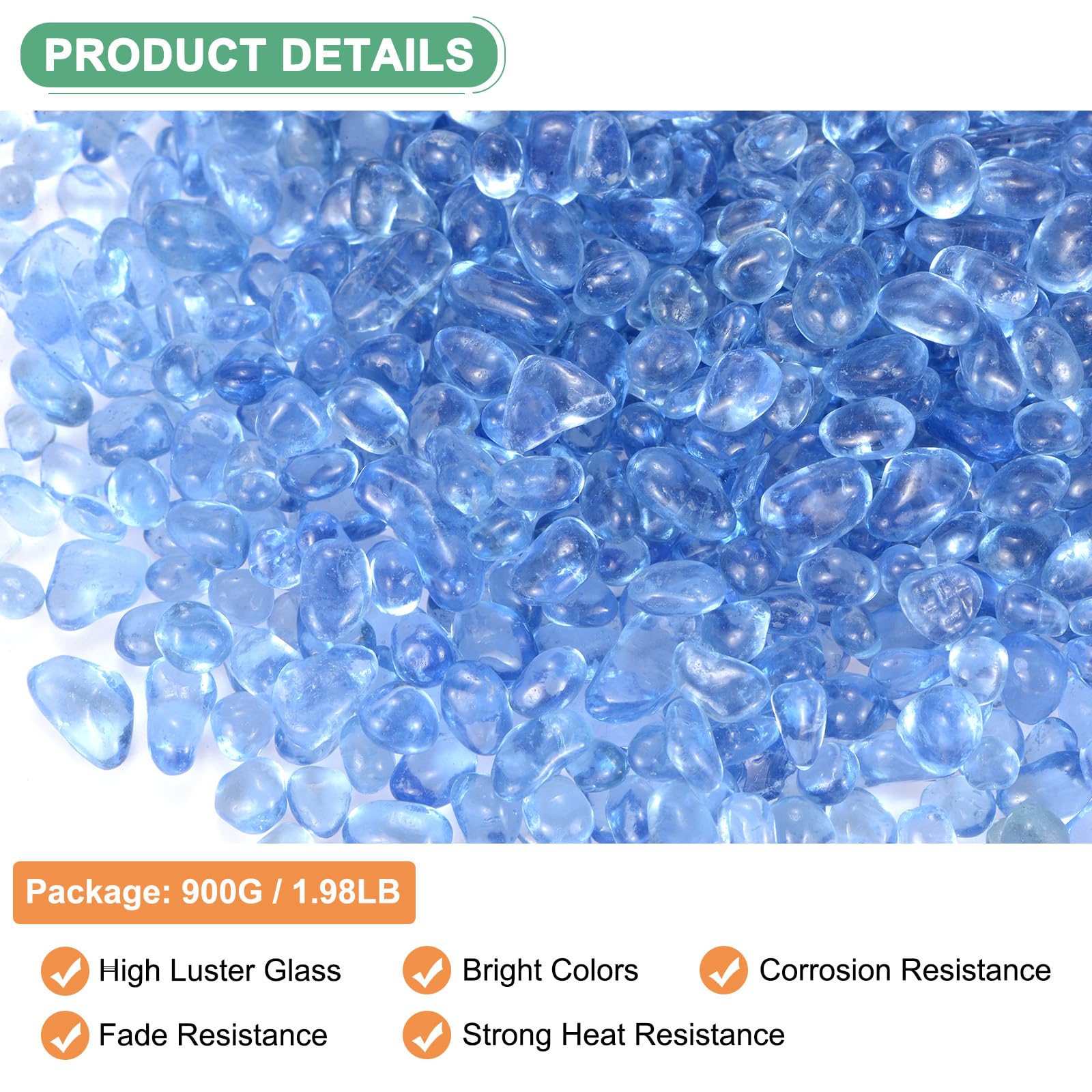 M METERXITY High Luster Round Fire Glass Beads, Glass Gems, Glass Pebbles - Image 2