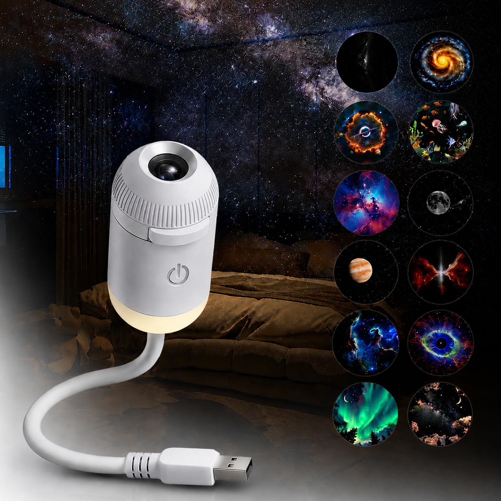 Pipihome Galaxy Projector Night Light, 12 in 1 Sternenhimmel Projektor | Projektor Sternenhimmel für Schlafzimmer Deko, Nachtlicht Sternenhimmel Galaxy Projektor Geschenke für Kinder Erwachsene