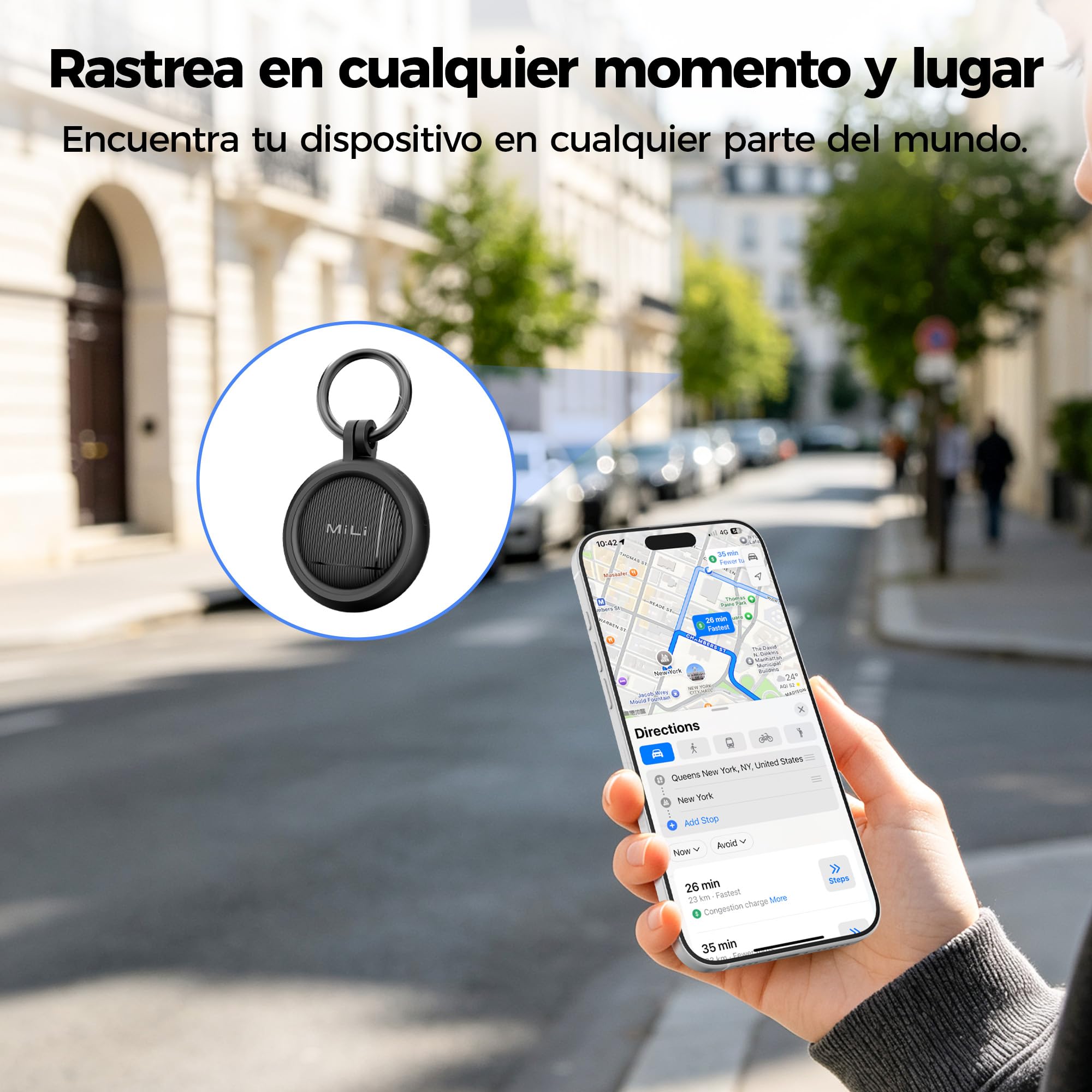 MiLi LiTag Duo Smart Tracker para iOS y Android, localizador de Llaves Compatible con Apple “Buscar” o Android “Localizador”, Pila CR2032, para Llaves, Cartera y Equipaje, Negro, Pack de 4