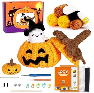 Halloween Crochet Kit for Beginners Pumpkin Crocheting Kit Beginner Crochet Kits for Adults and Kids Knitting DIY Craft Supplies Step-by-Step Instruction Video Tutorials Easy Starter Birthday Gift