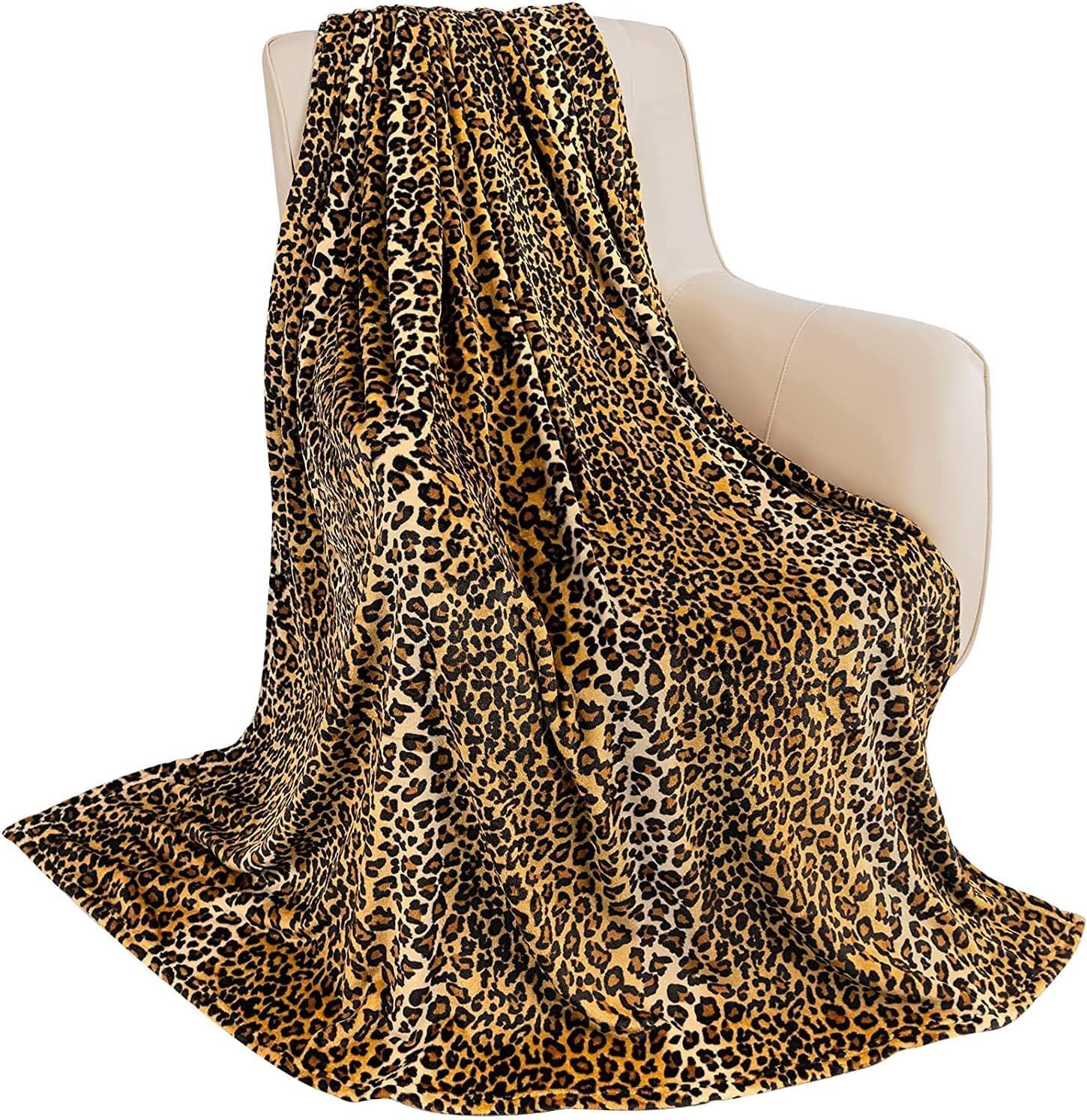 MACEVIA Flannel Fleece Queen Blanket for Couch, Leopard Print Blankets for Adult, Fuzzy Cozy Soft Fluffy Plush Cheetah Blanket for Bed Sofa 260GSM, Suitable for All Seasons (Brown Leopard,90x90inches)