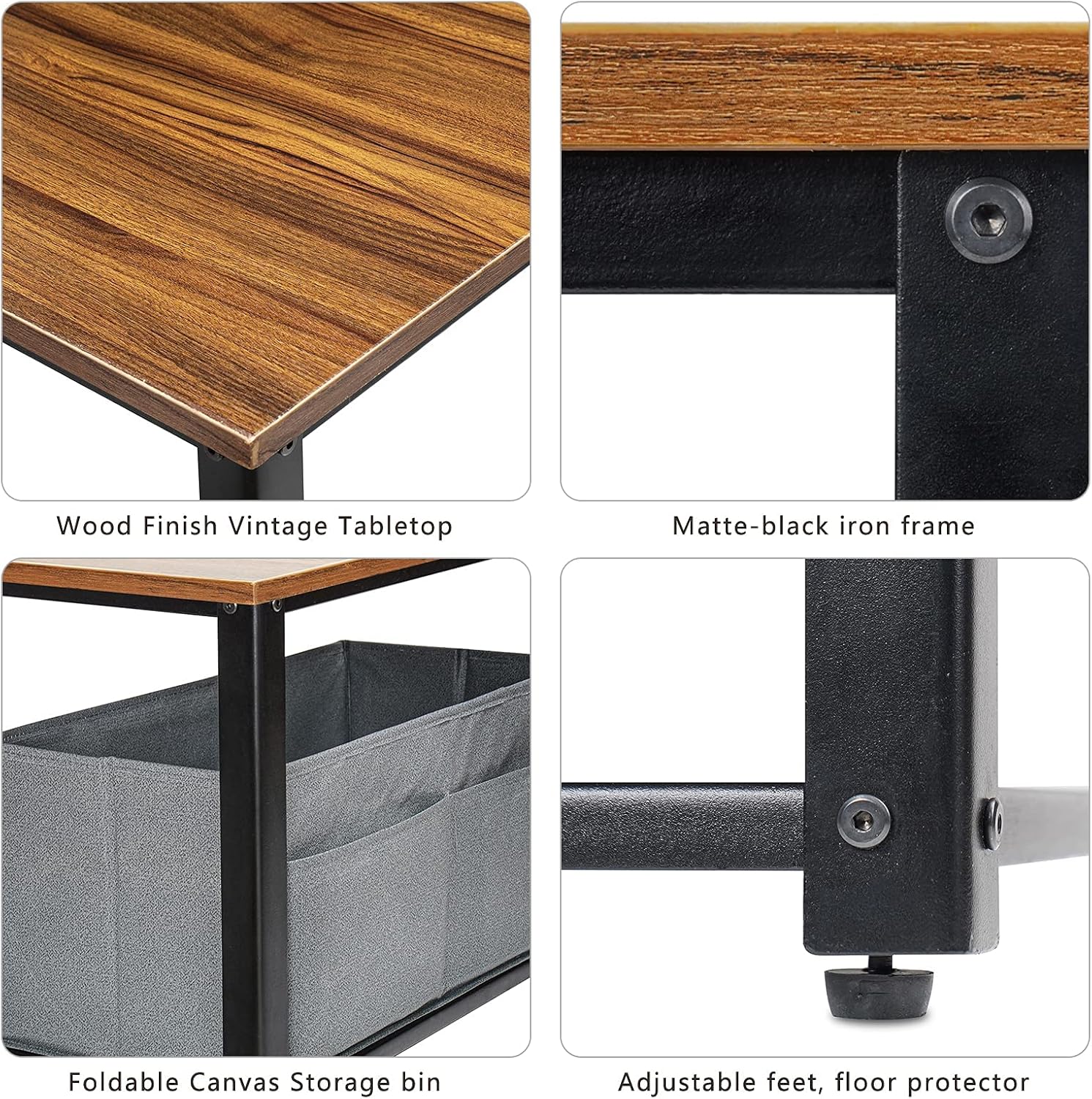 CubiCubi 40.8" x 22.8" Coffee Table with Moveable Storage Box for Living Room, Wood Look Accent Furniture with Metal Frame, Easy Assembly, Deep Brown