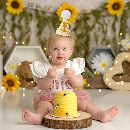 Miniatura 3 de SYESQL Sombrero de cono de primer cumpleaños de abeja, sombrero de fiesta de primer cumpleaños, sombrero de feliz primer día de abeja, accesorios