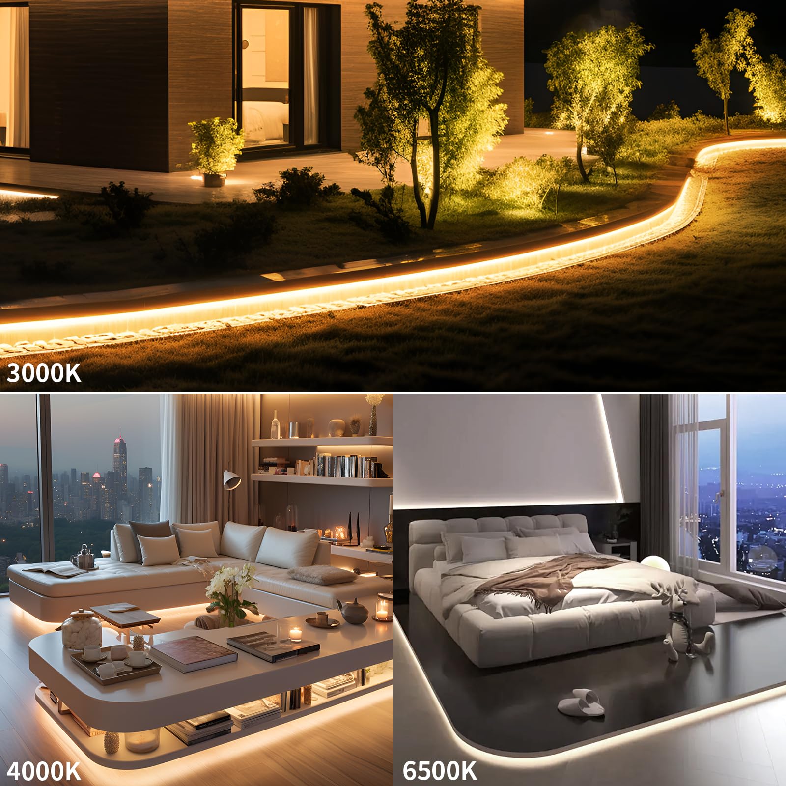 Tira LED Neon 8M Blanca Cálida 3000K-6500K Blanca Frío Tira Luz LED Regulable Superbrillante con Mando Distancia y Fuente Alimentación Luces de Cinta LED Flexible para Cocina, Dormitorio
