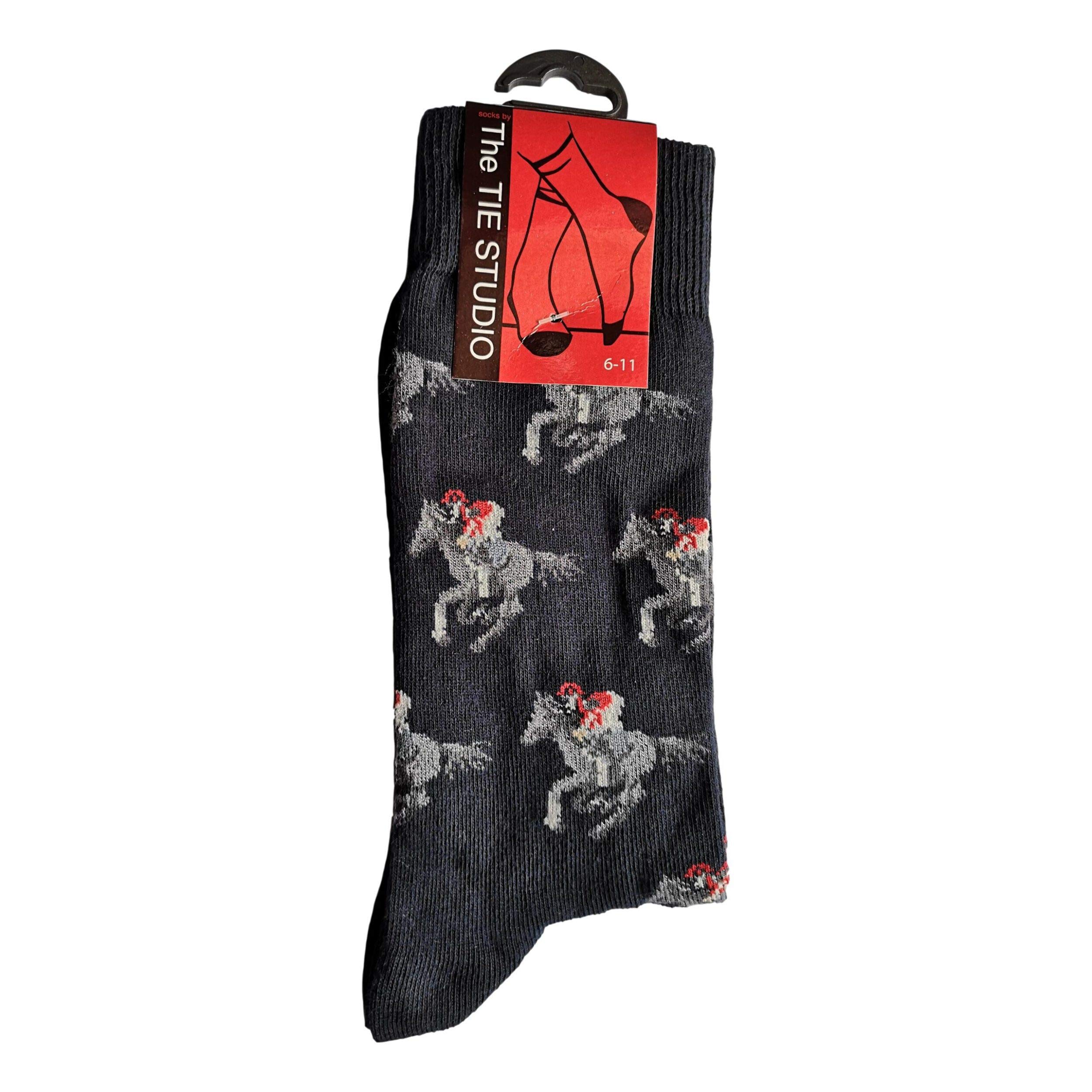 Horse and Jockey Navy Unisex Novelty Ankle Socks Adult Size 6-11