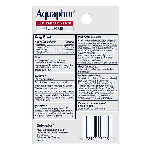 Miniatura 2 de Aquaphor Lip Balm Set with Jojoba Oil and Shea Butter, Lip Repair Stick (2 x 0.17 Oz) + Repair Stick with Sunscreen SPF 30 (2 x 0.17 Oz), Fragrance