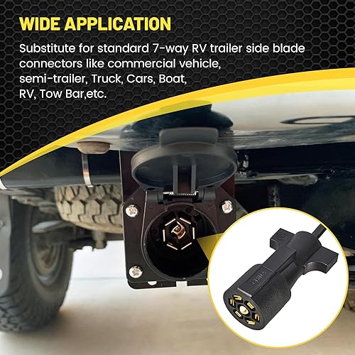 Miniatura 5 de Oyviny Adaptador de enchufe de remolque plano de 7 vías a 4 vías de 7.5 pies, diseño en espiral elástico de 7 pines a 4 pines, cableado de extensión