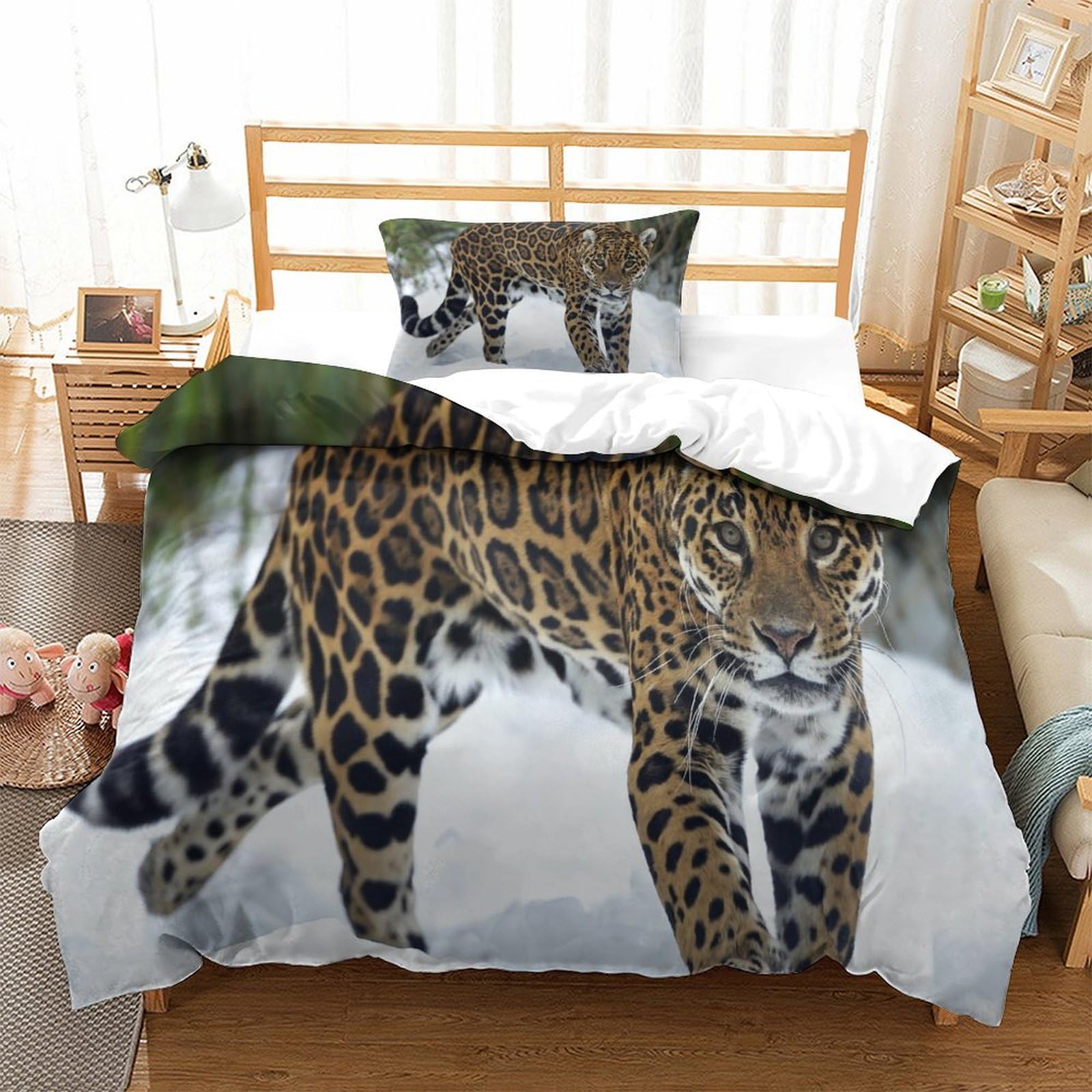 P1s9u7w5y Jaguar 3D Printed Leopard Animal Duvet Cover Set 3Pcs Microfiber Wildlife Bedding Set Single（135X200cm）