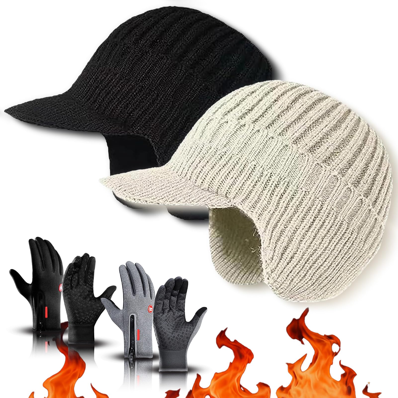 Gorro con guantes deportivos, gorro de invierno con ala y orejeras