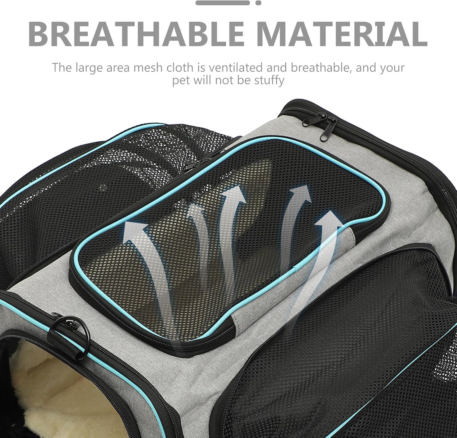 GALPADA Breathable Expandable Pet Carrier Bag, Portable Soft-Sided Cat and Dog Travel Carrier, Foldable Small Gray with Blue Trim, Lightweight Pet Carrying Bag for Outdoor Use
