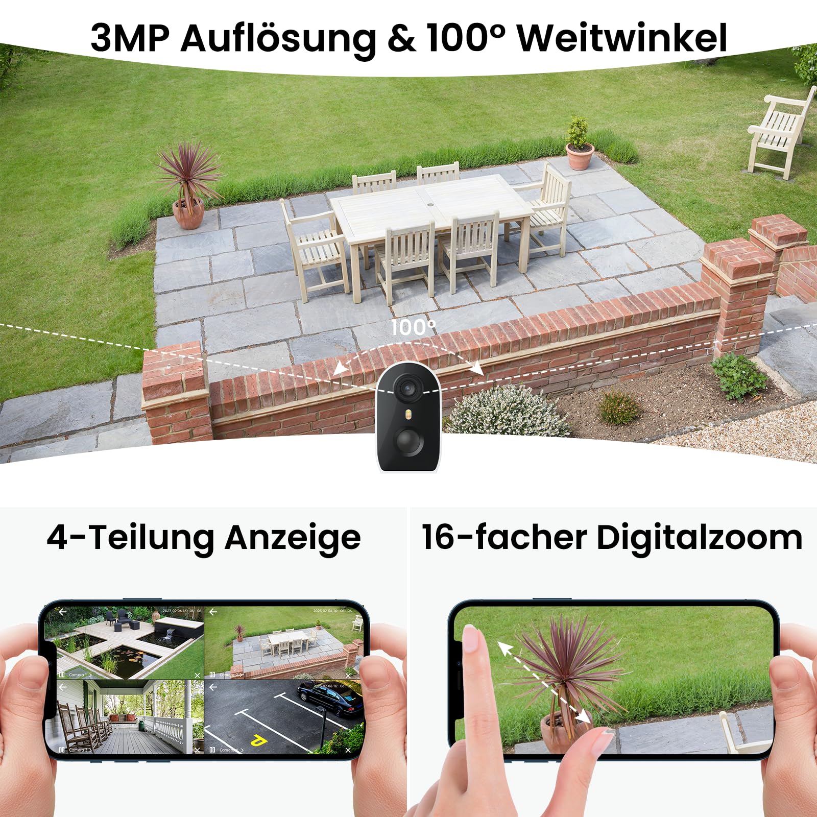 GALAYOU 2K Überwachungskamera Aussen Akku - WLAN Kamera Überwachung Aussen akku, Aussenkamera WLAN Kabellos, 2.4G, PIR Bewegungserkennung, 2-Wege Audio, Farbnachtsicht, Einfache Setup, IP65 R2-2P