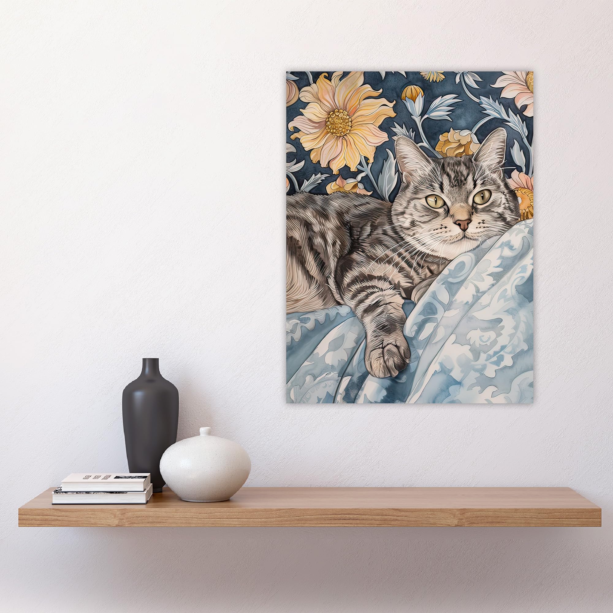 Artery8 Cat Lover Tabby Moggie Elegant Floral Portrait Living Room Large Wall Art Poster Print Thick Paper 18X24 Inch - Image 4