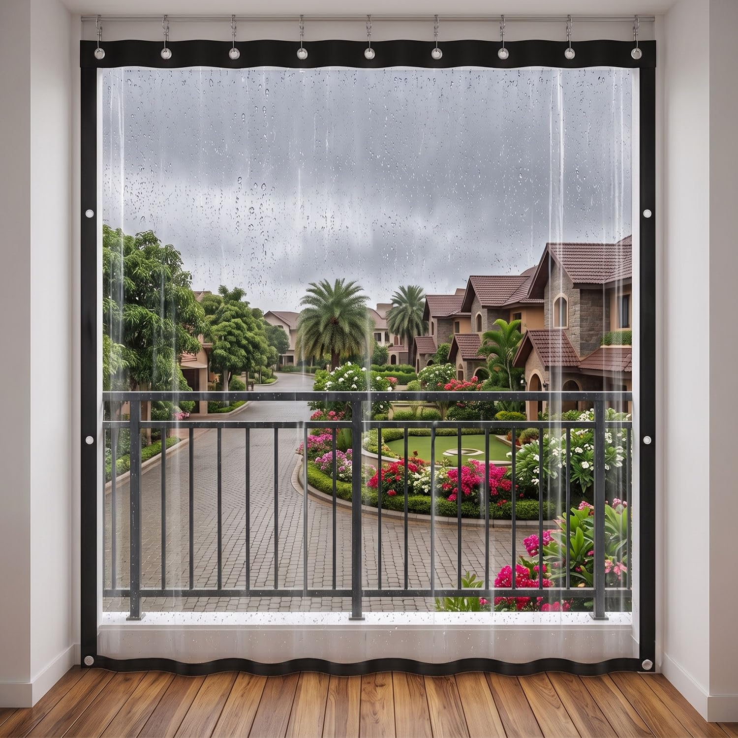 Outdoor EVA Rain Curtain | Waterproof Transparent EVA Curtain for Balcony, Terrace, Patio, Pergola & Verandah | Heavy Duty Weather Shield | 4.5 ft x 7 ft | Pack of 1-image-26