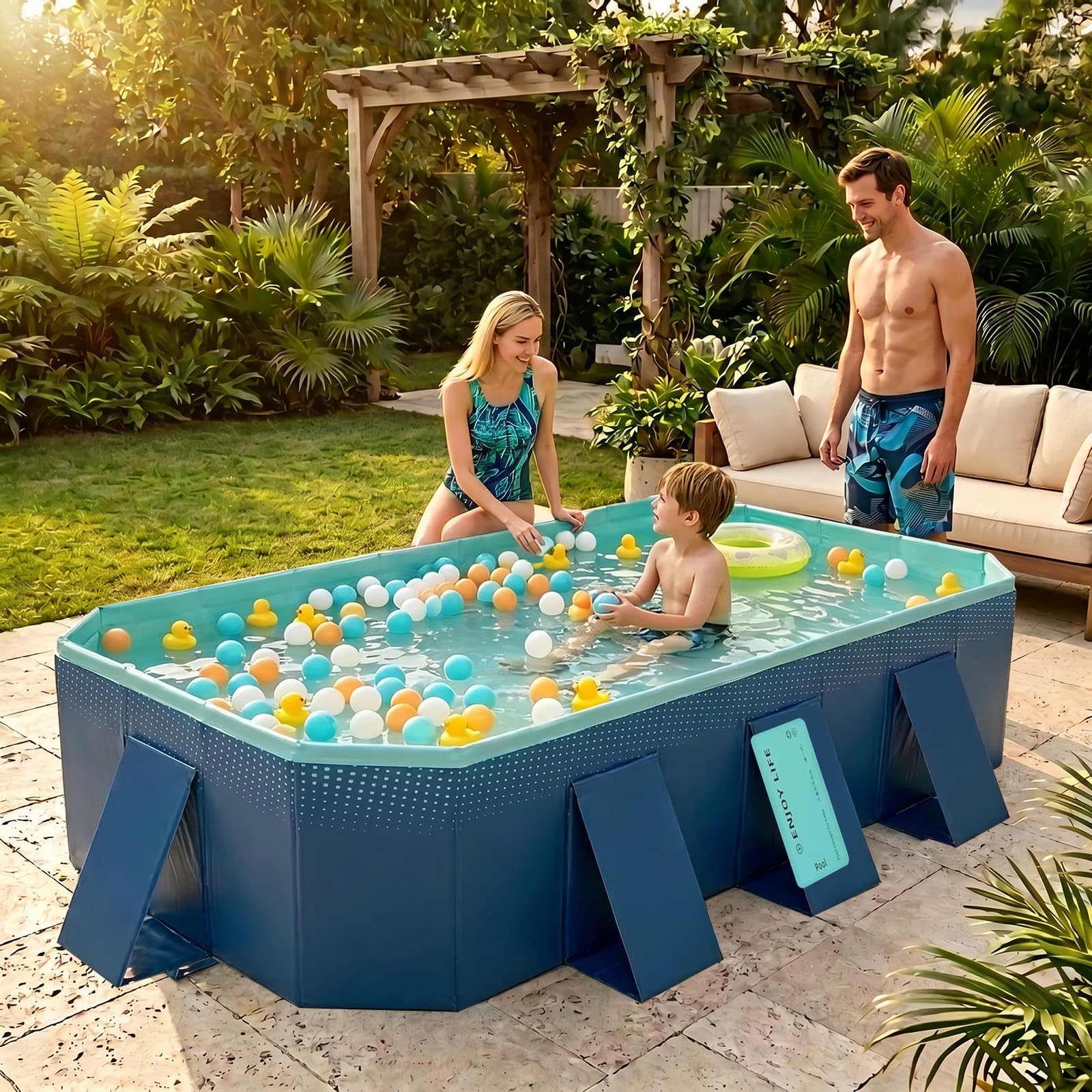 Faltbarer Pool Nicht-aufblasbarer Tragbarer Schwimmbad Verdickter Rutschfester PVC Schwimmbecken Kinderbecken zum Spielen Mit Hunden Und Haustieren Große Innen- und Außen Planschbecken 2.6M