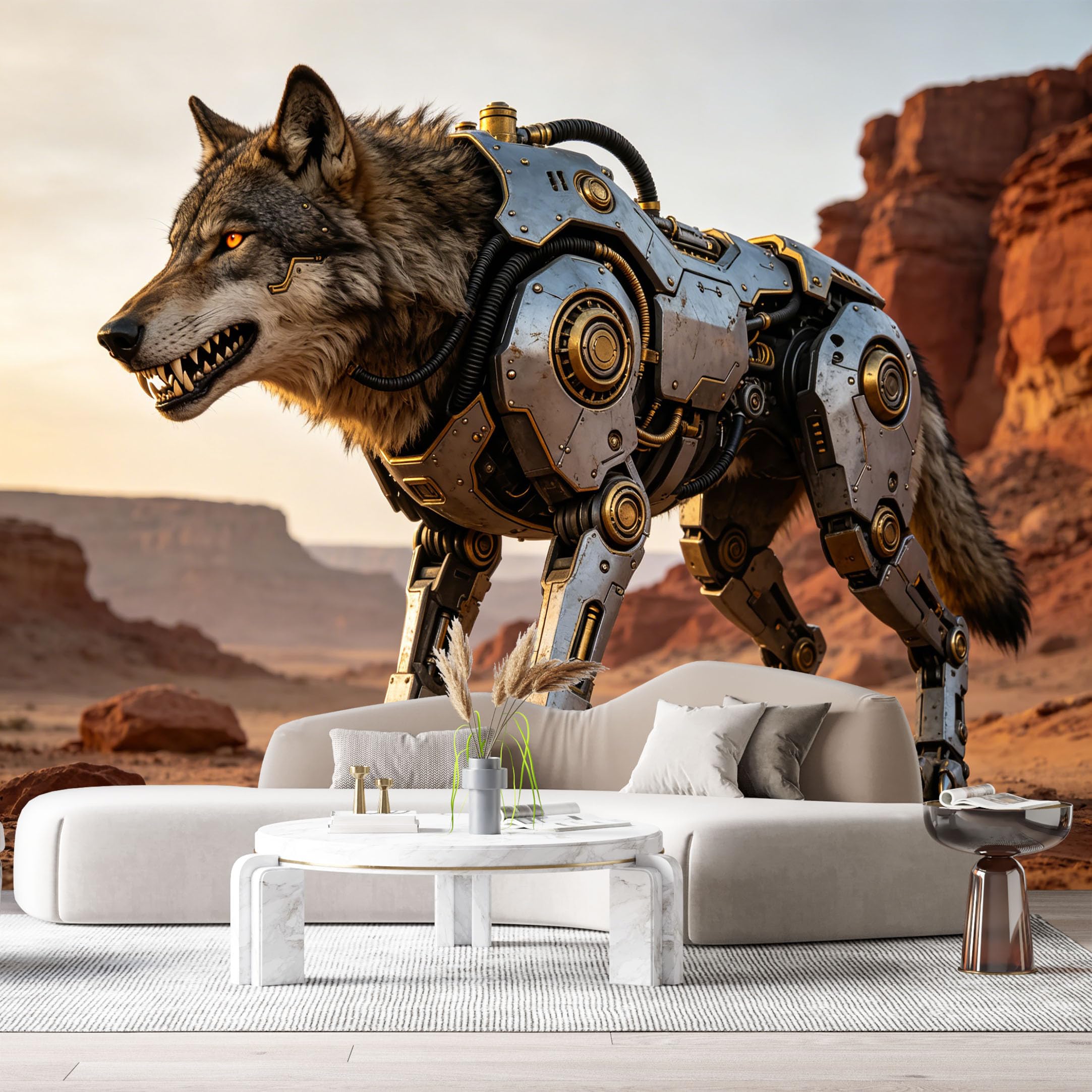 Custom Size Wall Mural Heavy Armored Wild Canine Beast Armored Beast SciFi Robot Desert Landscape SelfAdhesive Art Prints Removable Large Wallpaper Bedroom Esports Game Room Tenant Room