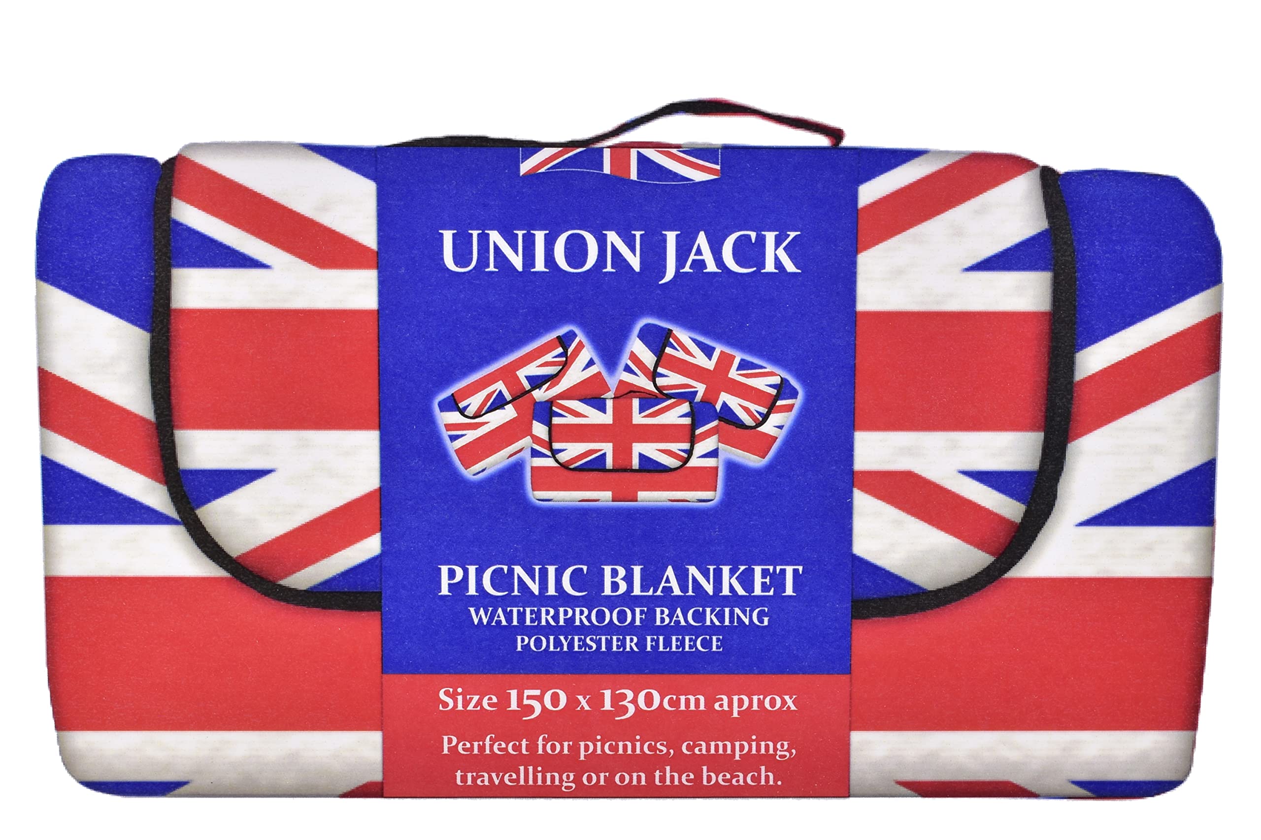 KandyToys Waterproof Union Jack Fleece Picnic Blanket | King Charles The III Coronation | Outdoor Beach Camping Blanket | 1.5 x 1.3m Roll Up Blanket