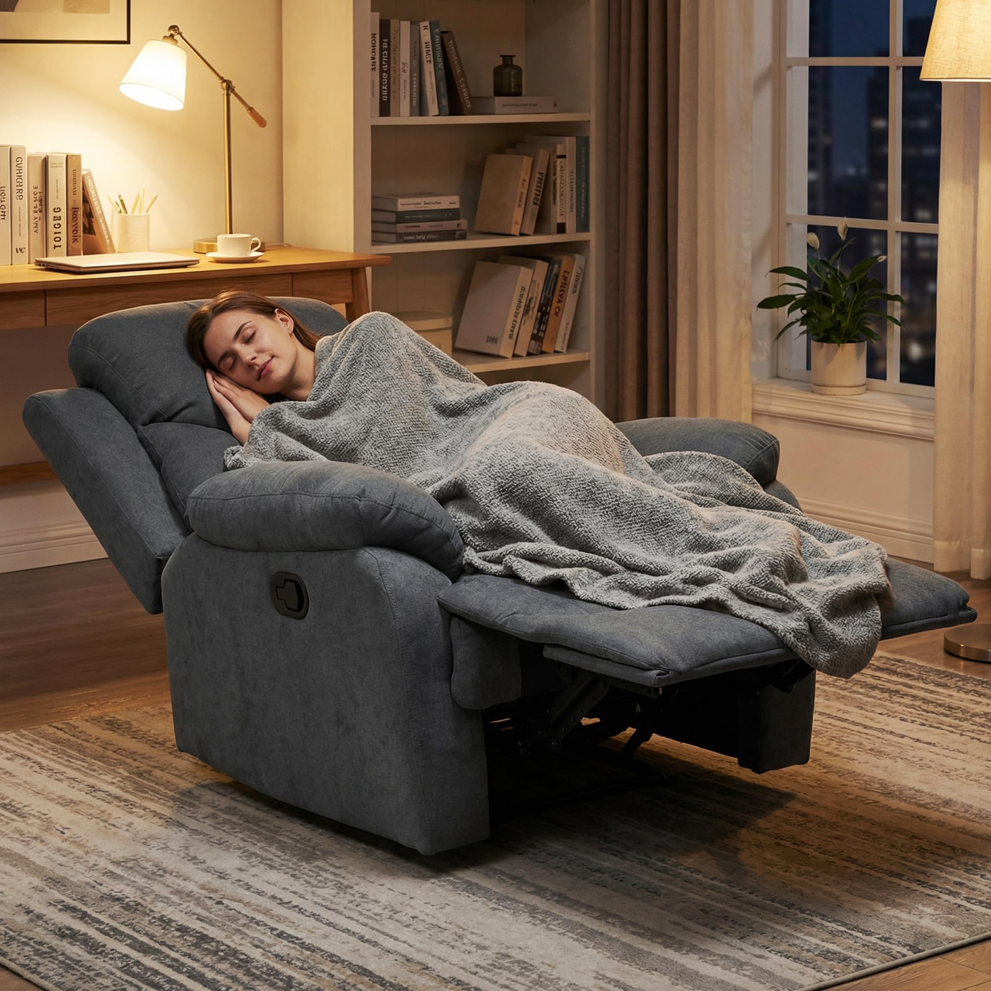 HOMCOM Poltrona Relax Manuale Ergonomica in Tessuto, Poltrona Reclinabile a 150° e Poggiapiedi per Casa e Ufficio, 93x88x102cm, Grigio Scuro