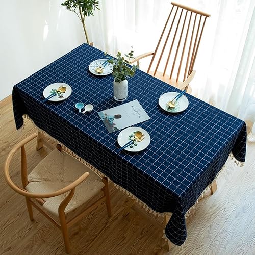 Miniatura 10 de Black Tablecloths, 55 x 79 inch, Rectangular, Cotton Linen Embroidery Small Plaid Dining Table Covers Black,Blue,Dark