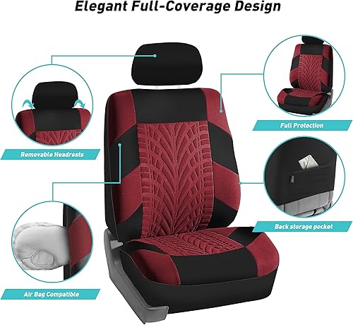 Miniatura 4 de FH Group - Juego completo de fundas de asiento de automóvil de tela de alta calidad, para asientos con respaldo bajo con reposacabezas extraíble,