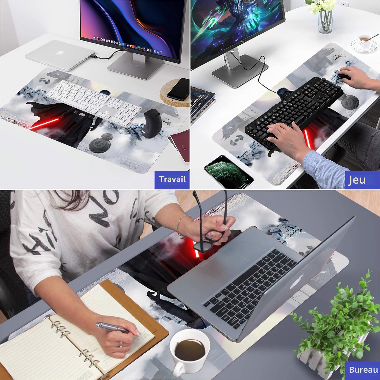 Grand Tapis de Souris de Jeu XXL Blanc, Tapis de Souris Doux avec Base en Caoutchouc antidérapant et Bords Cousus, Surface Lisse, pour Ordinateur Portable, Clavier d'ordinateur et Souris, 80 x 40 cm