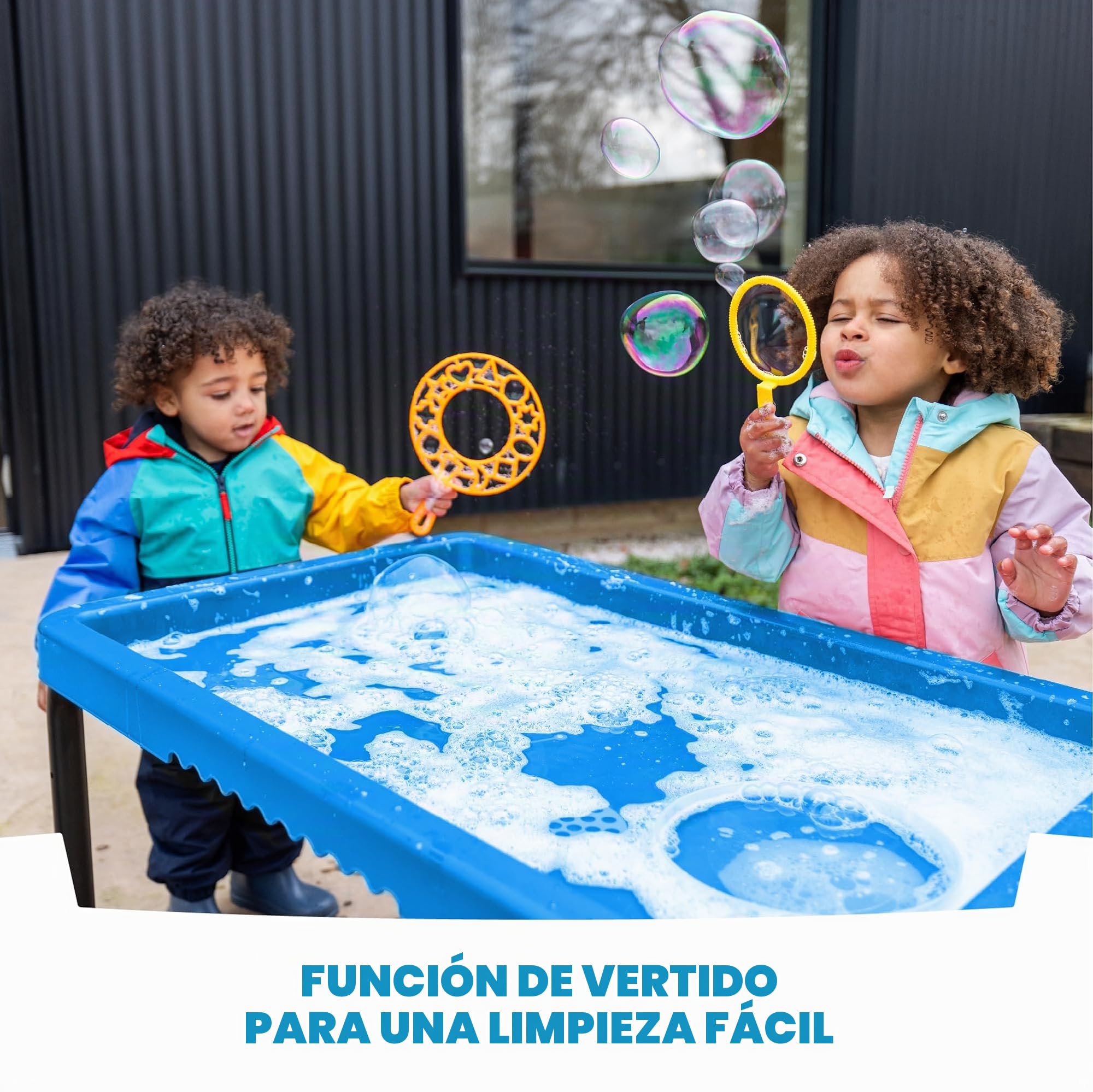 Mesa de actividades con bandeja de juego sensorial, para niños, uso en exteriores e interiores