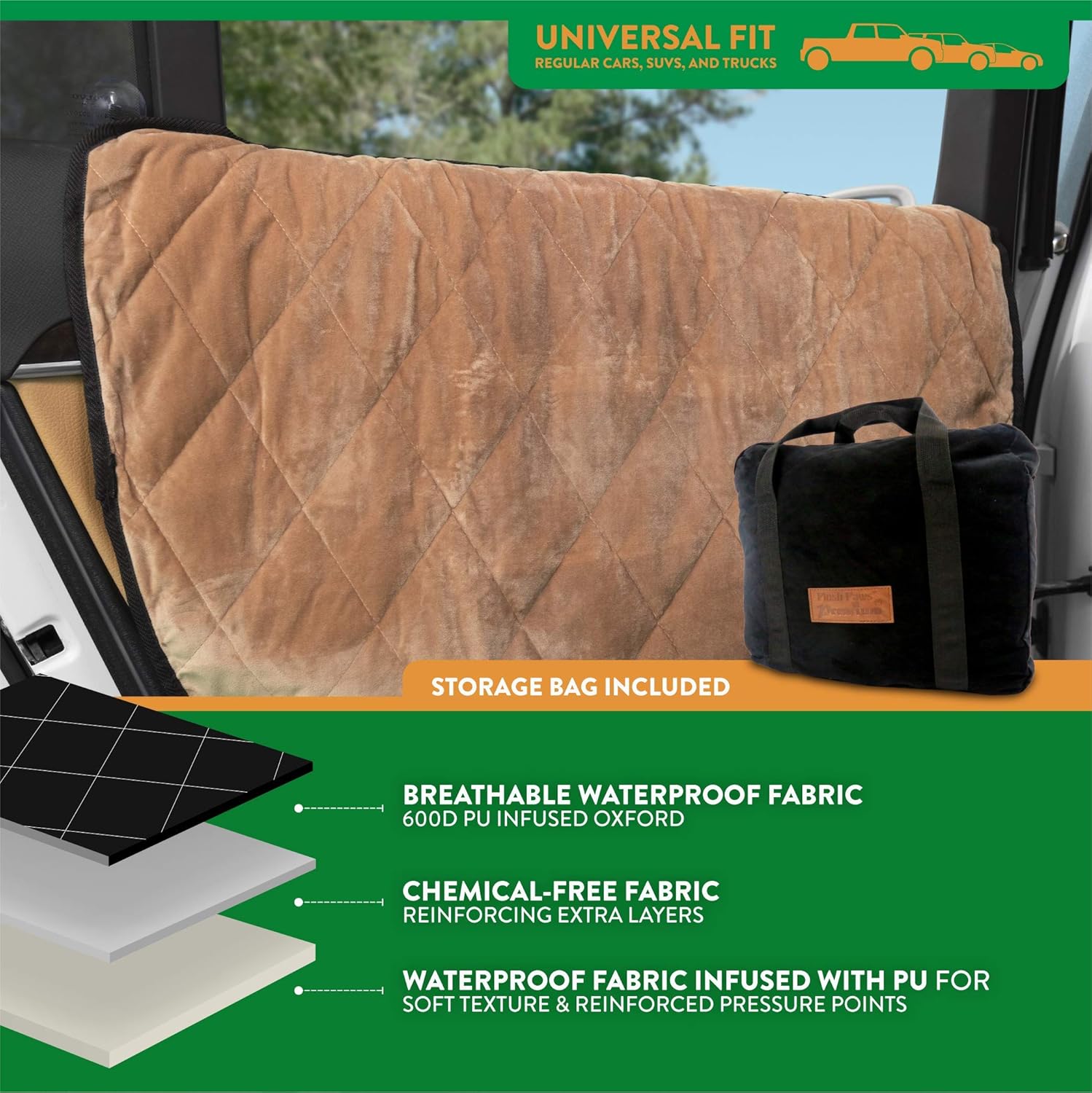 Plush Paws Products Velvet Car Door Protector | Washable & Waterproof Interior Door Cover Car, Truck, & SUV | One Size Fits Most Nonslip, Tear Resistant Door Guard | Set of 2 Desert Sand