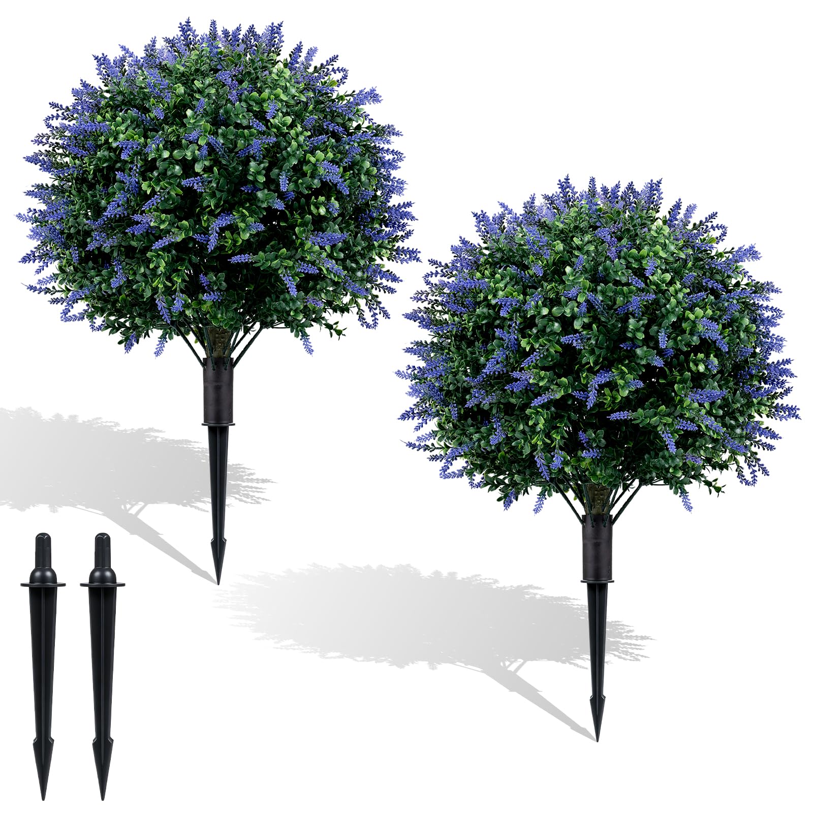 COSTWAY Set of 2 Artificial Topiary Ball Trees, Faux Shrub Bushes with Ground Spikes, Indoor Outdoor Sun-proof Fake Floral Greenery Topiary Plants for Porch, Garden, Yard (70 cm, Lavender Tree)