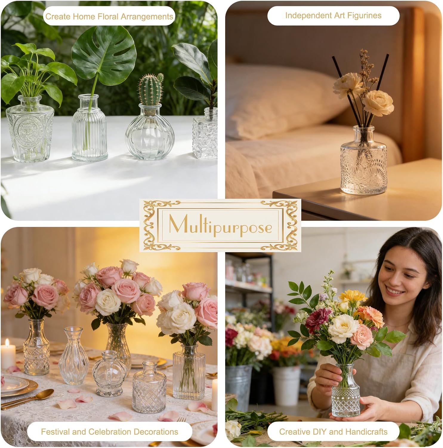 Petal Petite Glass Vase Set of 36 Small Clear Glass Bud Vases, Mini Vintage Flower Vases for Wedding Centerpieces & Table Décor, Champagne Vases in Bulk for Single Stem, Home and Office Decor