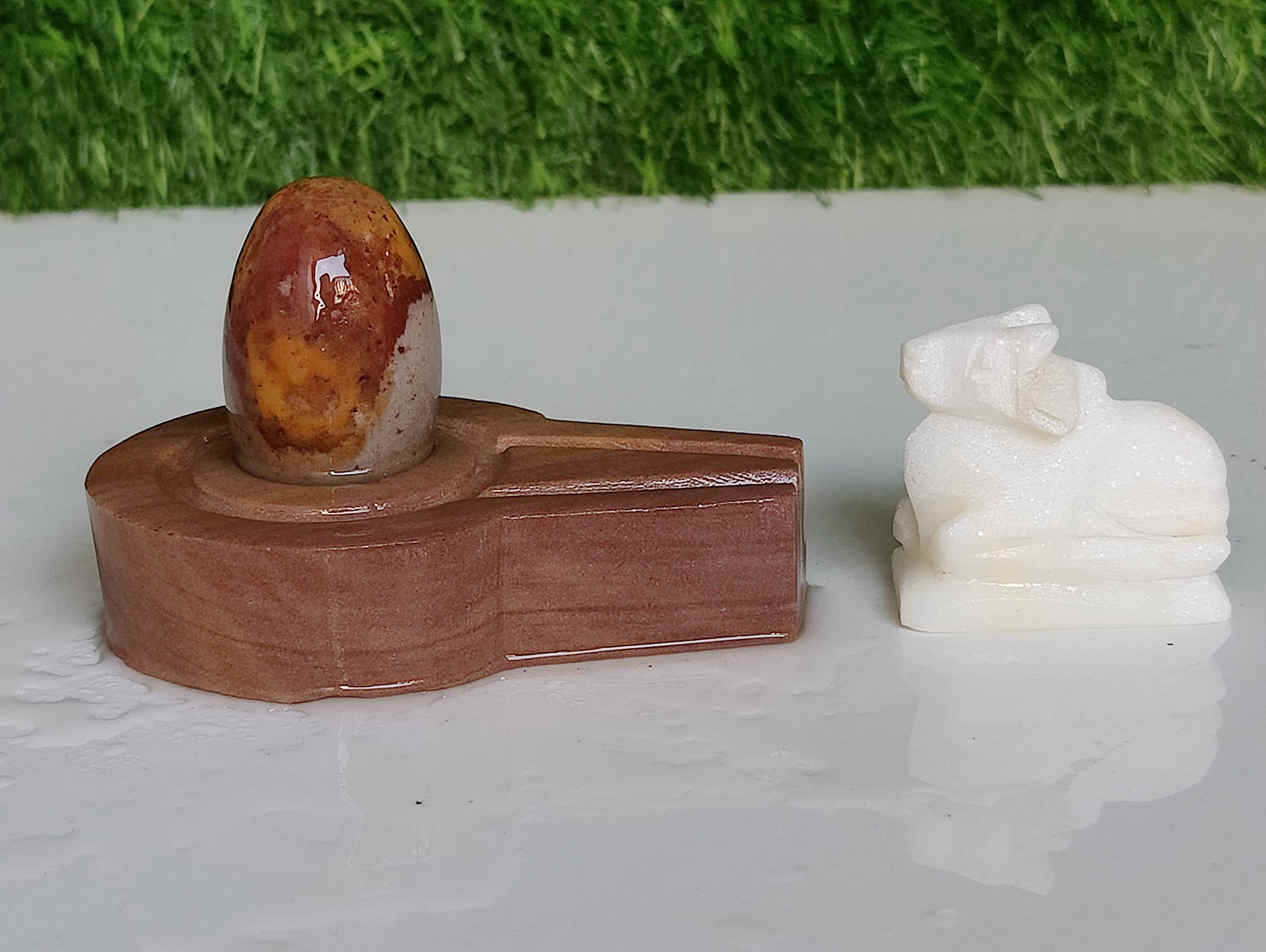 ASHIRWAD Narmadeshwar Shivling met messing Jalheri (Yoni) Narmada rivier Banalinga Shiva Lingam steen voor Puja (3,5 inch