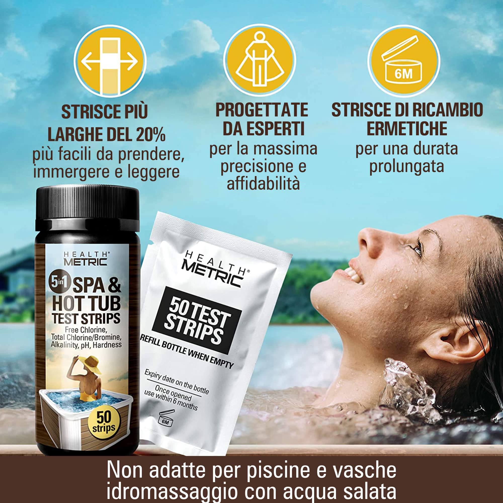 Striscia reattiva per cloro 14 in 1 per piscine e acqua termale - 100